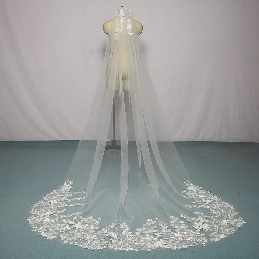 

Mingli Tengda Romantic Cathedral Wedding Veil 3 M Long Gorgeous Flover Bridal Veil with Comb Sluier Lace Wedding Veils One Layer