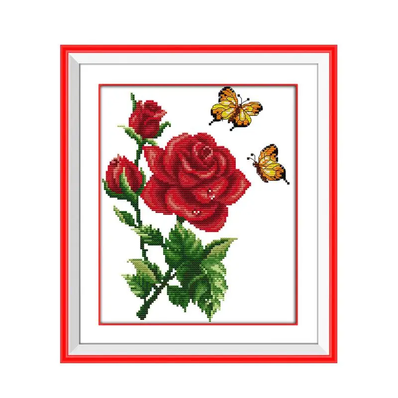 

Joy Sunday Butterflies Love Flowers Red Rose Modern Home Decor Cross Stitch Kit Craft Embroidery Sewing motifs