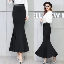 Длинные макси юбки с ремнем с высокой талией для женщин, плюс размер, S-2XL, юбка в стиле русалки, весна-осень, тянущаяся