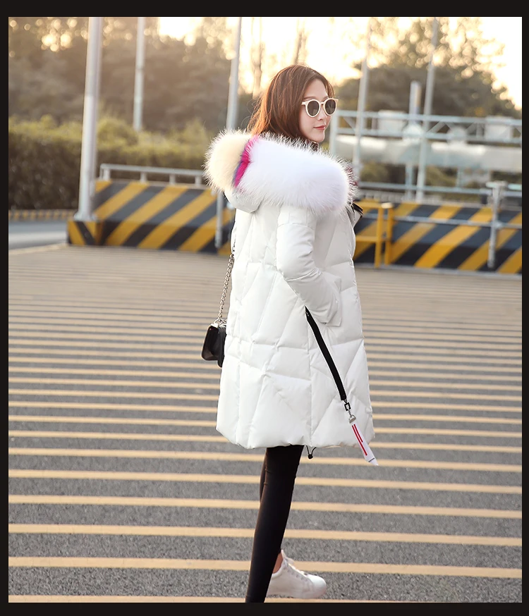 90% белый пуховик на утином пуху женские парки для зимней куртки женская утепленная тонкая мода большой меховой воротник с капюшоном длинное пуховое пальто