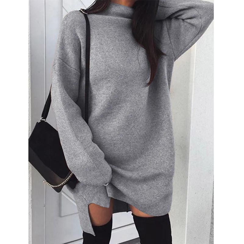 

Hot Women Autumn Dress High Collar Long Sleeves Minimalist Casual Pullover Female Dresses CGU 88