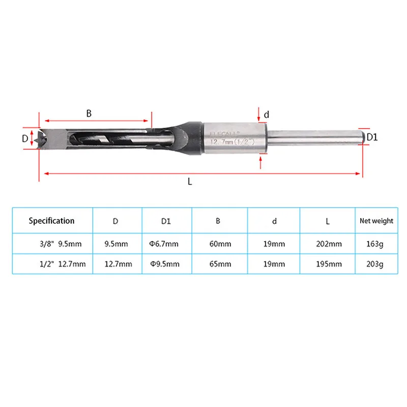 High Speed Steel drill bit Metric Mortising Chisel Woodwork Square Hole Drill Bit Cutter Tool 1/2'