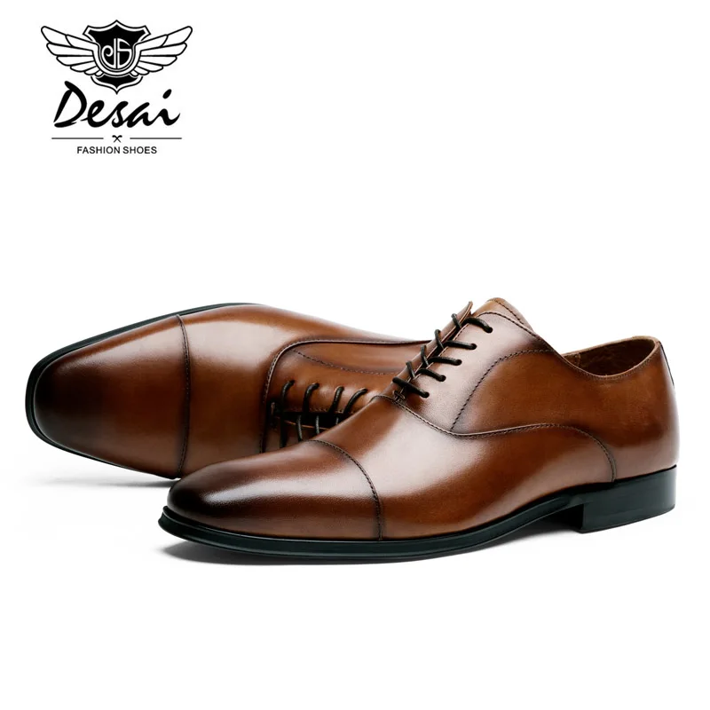 DESAI Brand Luxury Genuine Leather Men's Formal Shoes Pointed Toe Top Quality Cow Leather Oxfords Men Business Dress Shoes