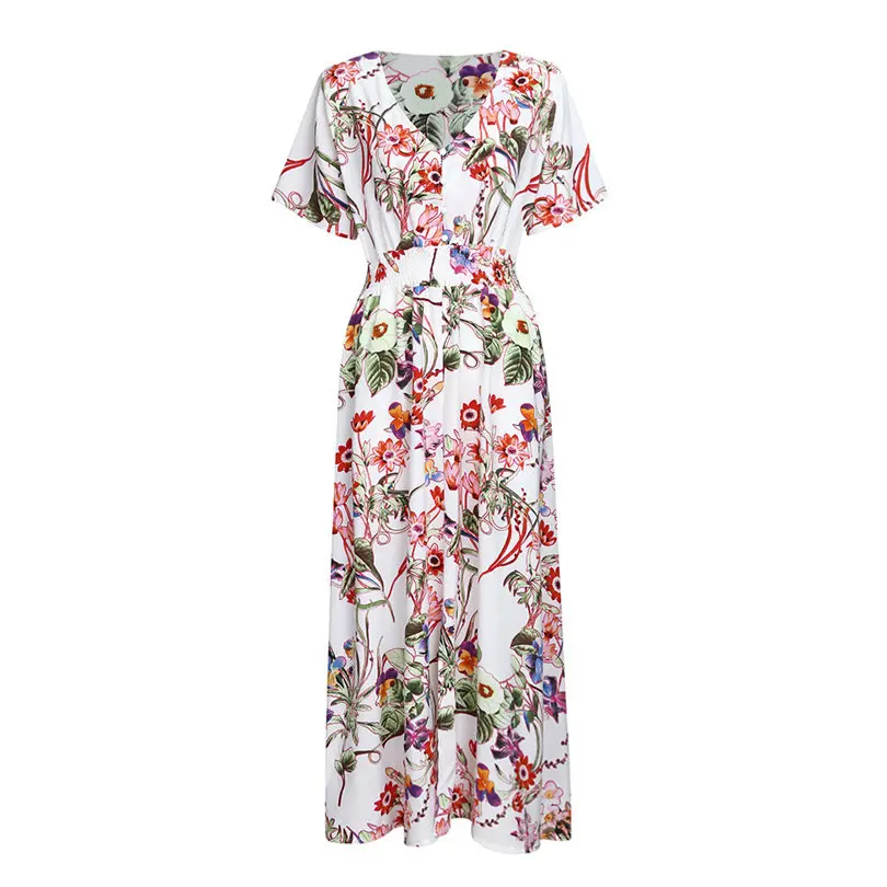 New Women Summer Plus Size V-neck Casual Bohemian Off-Shoulder Ruffled Banded Long Dress Elegant Beach Dress vestidos #4A26 (8)