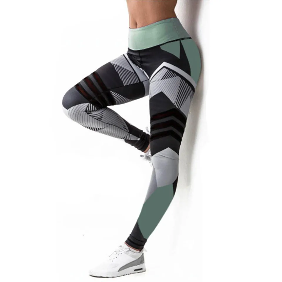

Women Yoga Pants Push Up Hip Fitness Print Sporting Workout Athletic Leggins Elastic High Waist Slim Jogging Pants Female