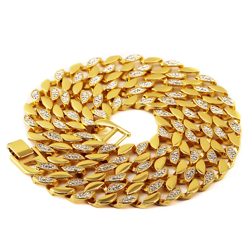 

Bling Golden Super Flash Drill CUBAN CHAIN Hip Hop Necklace Hip-hop Jewelry Personalized Initial Arabic Islamic Cubic Zirconia