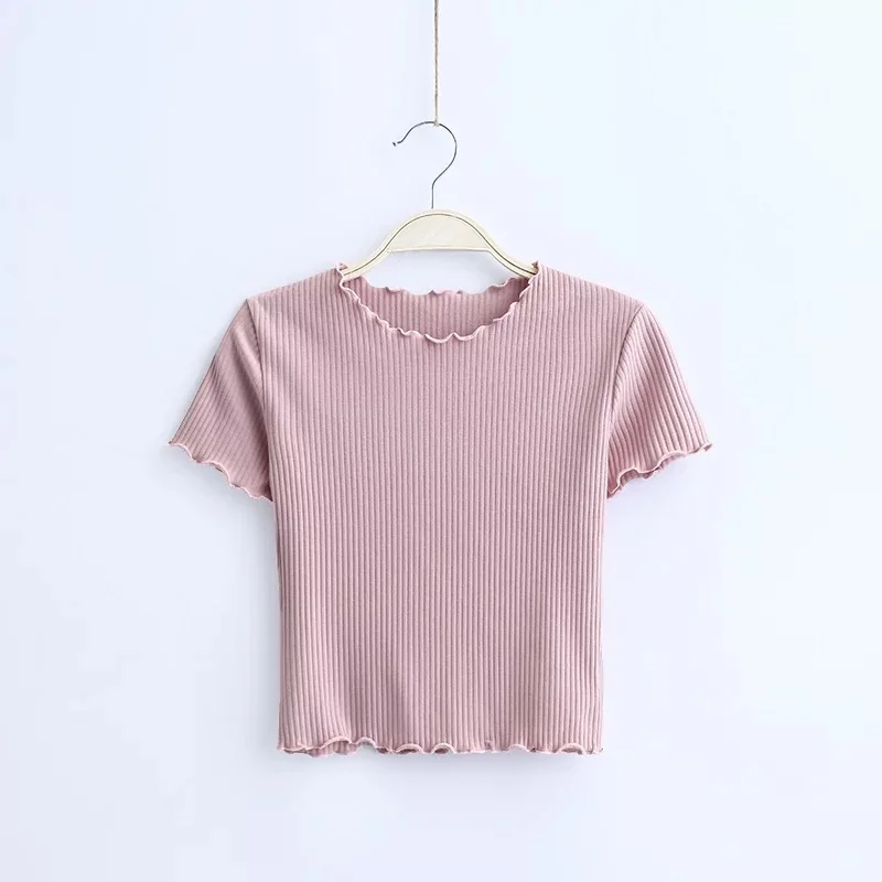Vintage Wood ears O neck Short sleeve T-shirt 2022 New Woman Slim Fit t shirt tight tee Summer Retro Tops 6 colors - Image 3