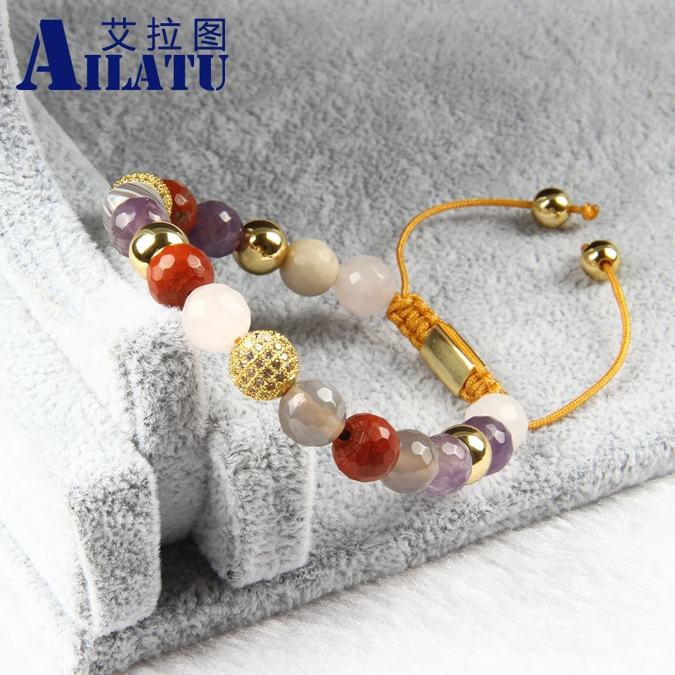 Ailatu микро проложить Ясно Cz шар макраме браслет для приятный подарок с 8 мм естественное сочетание камня бусинами