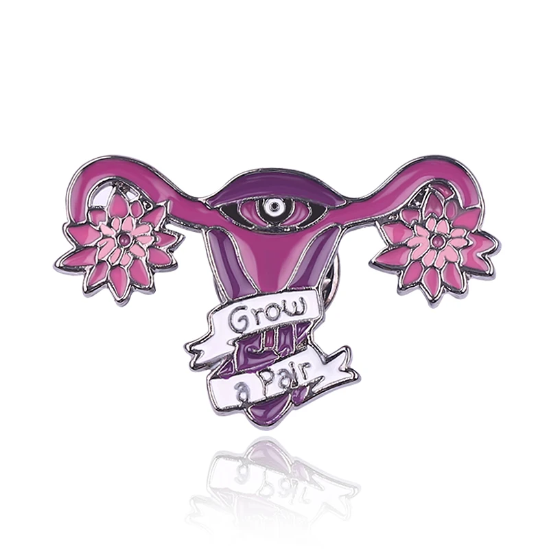 

Hot Sale Grow a Pair Enamel Pin Uterus Feminist Badge Lapel Pins and Brooch Women Gift Metal Craft