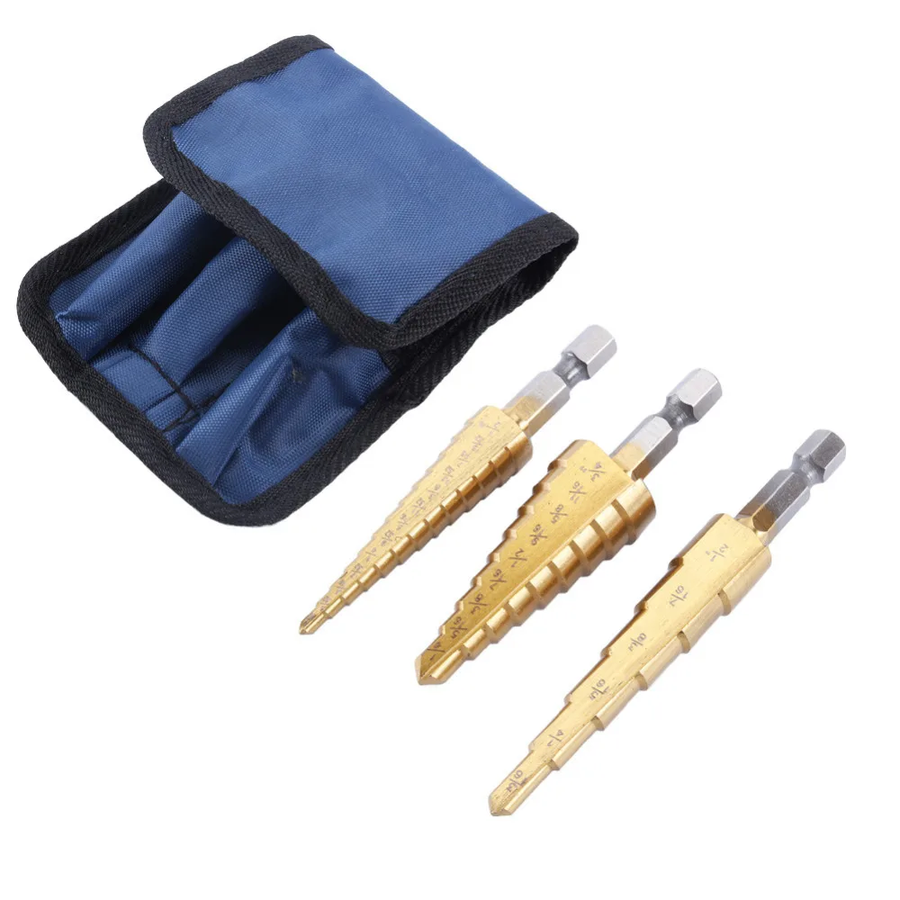 

3pcs/Set Quick-change 1/4" Hex Shank larger Titanium Coated Step Drill Bit Set