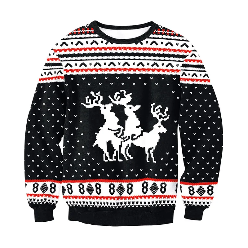  Unisex Men Women 2020 Ugly Christmas Sweatshirt Vacation Santa Elf Funny Christmas Fake Hair Jumper