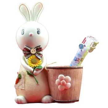 

Pastoral Cartoon Rabbit Pen Holder Desktop Figurines Creative Fashion Student Gifts Office Study Decorations Ornament Home Decor
