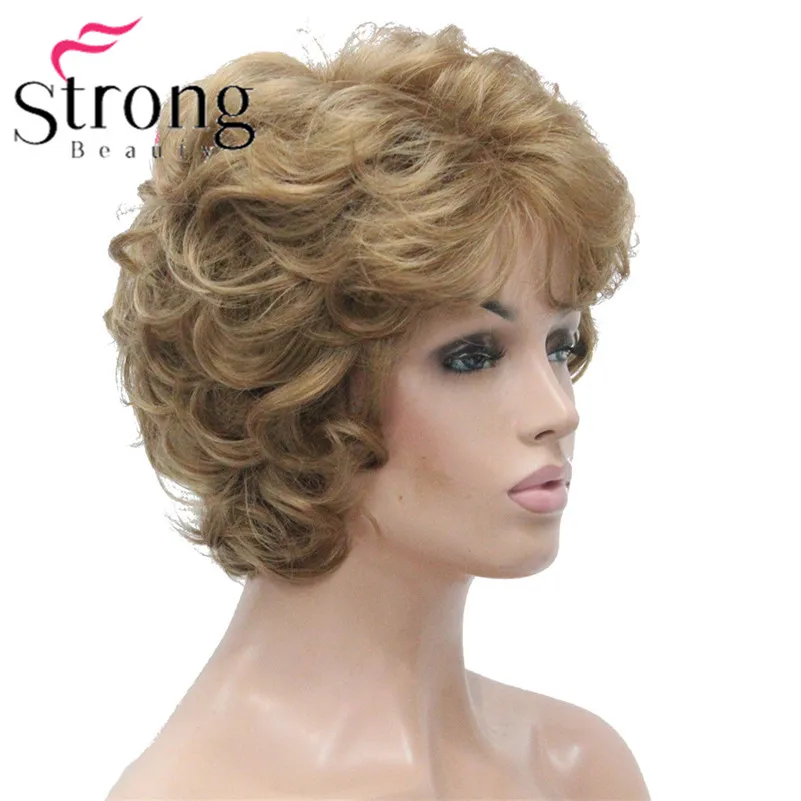 L-427B #19 new short curly light strawberry blonde synthetic women's full wig for everyday (5)