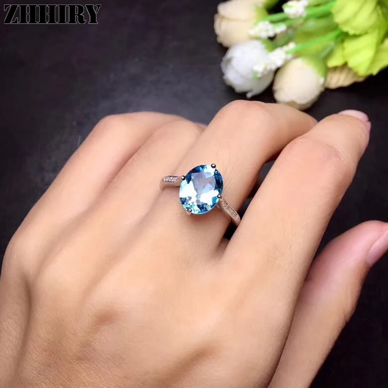 ZHHIRY настоящий природный Голубой топаз кольцо из стерлингового серебра 925 пробы для женщин настоящие драгоценные камни кольца ювелирные изделия