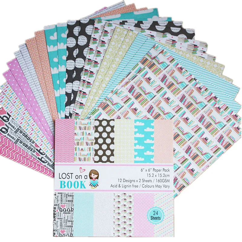 

24pcs/Pack 6*6inch Lost on Book Patterned Paper Pack for Scrapbooking DIY Happy Planner Card Making Journal Project