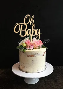 Oh Baby Cake Topper for Baby Shower Cake Decoration Wooden/Wood Cake Topper Baby Birthday Decoration