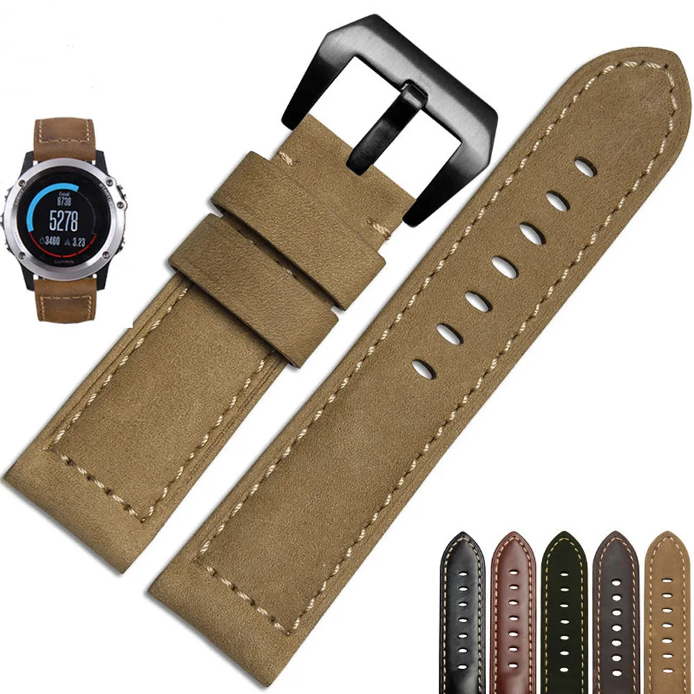 1 Set Genuine Leather Watch Band Strap&Lugs Adapters For Garmin Fenix 3
