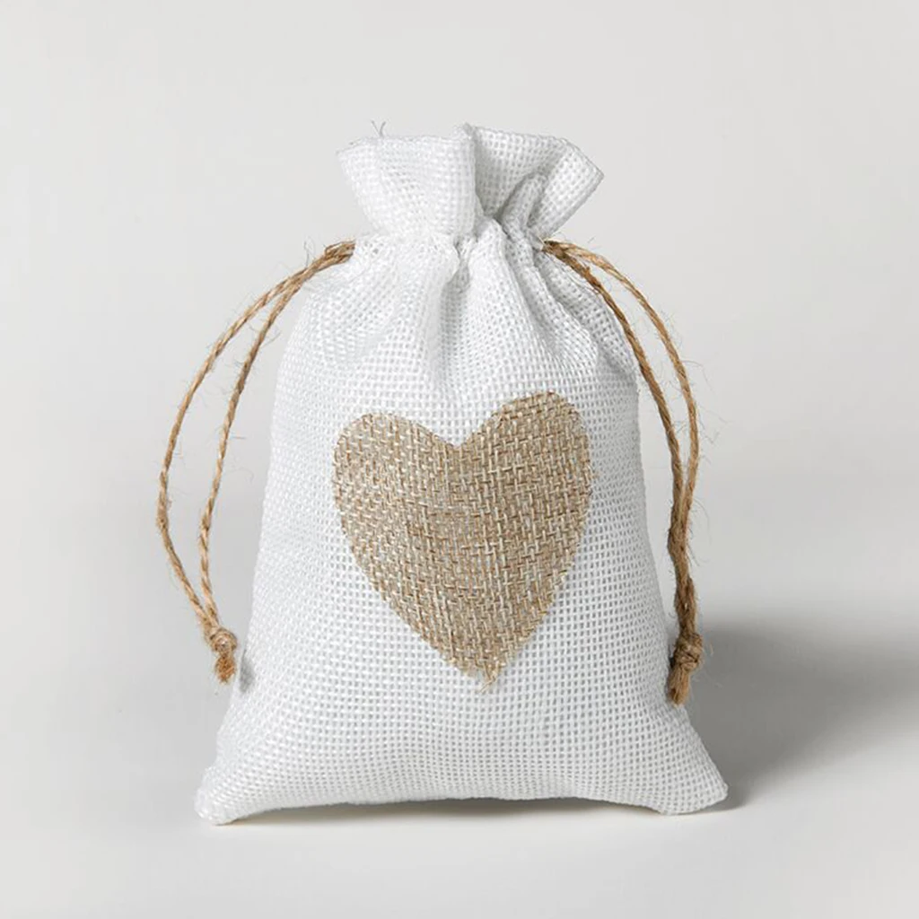 20 Pieces Natural Linen Handle Bags Drawstring Hessian Burlap Package Gift Bags Bomboniere Rustic Christmas Wedding Favors