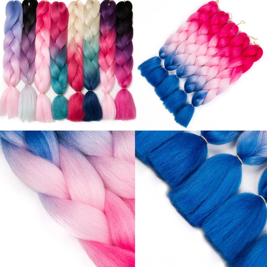 VERVES Омбре плетение волос 1 шт. 24 дюйма Синтетические прямые 100 г/шт. волосы для наращивания из теплового волокна розовый, синий, вязанные косички