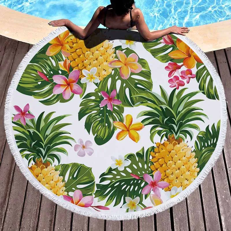 Lannidaa желтый ананас 3D печатных круглый пляжное Полотенца с Ленточки круг 150 см большие банные Полотенца s коврик из микрофибры Полотенца пляжные