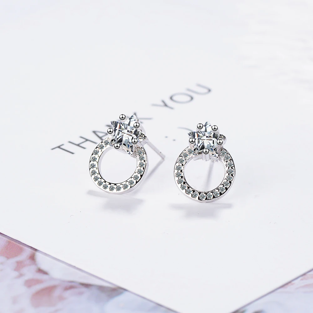 

anenjery Sweet 925 Sterling Silver Earrings Mosaic Zircon Star Circle Silver Earrings For Women oorbellen pendientes S-E768