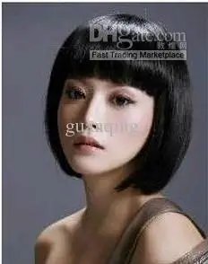 New Cosplay short black neat bang straight wig |