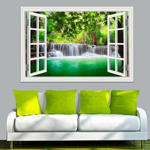 3D вид окна наклейка на стену Наклейка домашний Декор Гостиная природа декоративная наклейка с ландшафтом фотообои с водопадом обои стены искусства
