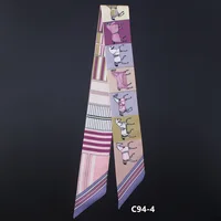 New Design Luxury Brand Horse Print Skinny Small Bag Twill Silk Scarf Women Fashion Ribbon Head Hair Handle Scarf Decoration 2