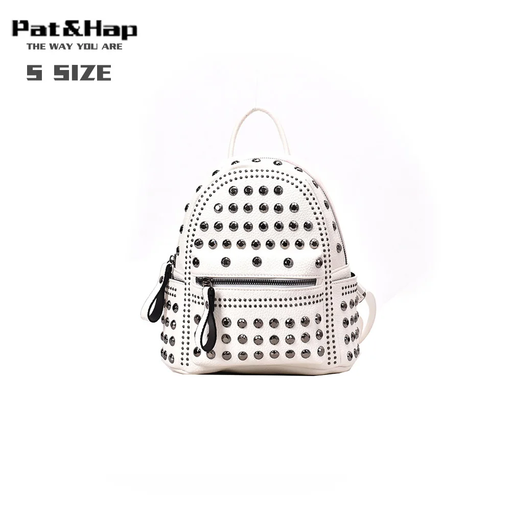 Pat& hap винтажный рюкзак в стиле рок с заклепками, розовый маленький рюкзак, мини-рюкзаки для женщин, молодых девушек-подростков, модный школьный рюкзак для книг - Цвет: White S size