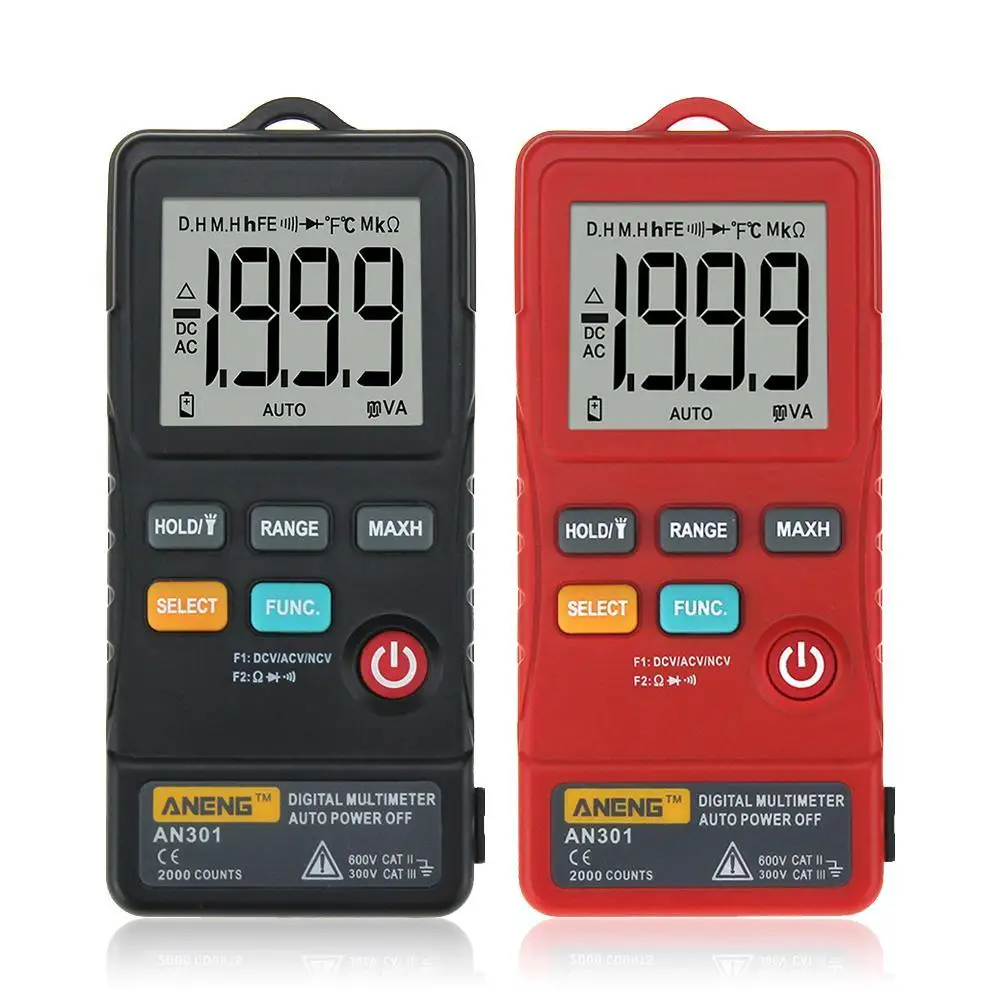 

ANENG AN301 1999 Counts Mini Digital Multimeter AC / DC Voltmeter Ohm Voltage Frequency Meter with NCV LED Light Multimetre