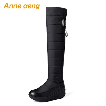

2018 Winter Over-The-Knee Boots Middle Wedge Heel Waterproof Sexy Ladies Women Shoes Black Down Snow Thigh High Boots Big Size
