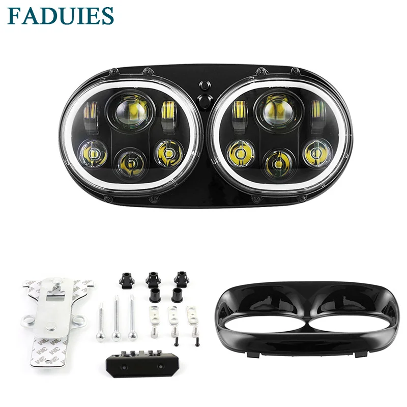 

FADUIES Dual Road Glide Led Headlight H4 High Low beam with Angel Eyes Halo DRL for Harleys Road Glide 04-13 Year motorcycle