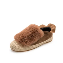 HEE GRAND 2017 Winter Ruffles Loafers Weave Straw Ballet Flats Fashion Fisherman Shoes Women Shoes