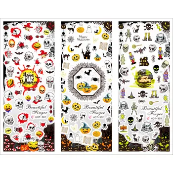 

3 PACKS / LOT HALLOWEEN GHOST SKULL PUMPKIN BAT NAIL TATTOOS STICKER WATER DECAL NAIL ART HOT301-303