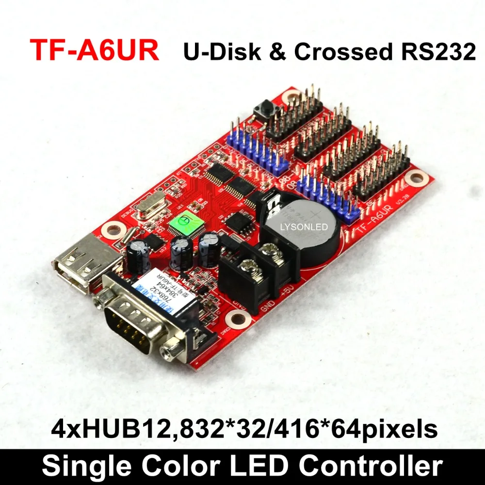 

Free Shipping TF-A6UR Single/Dual Color LED Message Display Card support P4.75/P10/P16 LED Display Module HUB12 & HUB08