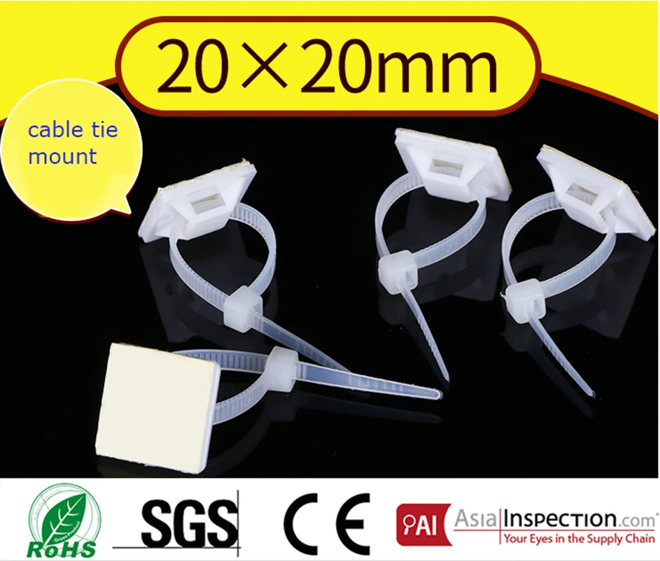 20*20mm Square Self adhesive plastic cable tie mounts white nylon zip tie base newly released wire bundle holder 20*20mm Square Self adhesive plastic cable tie mounts white nylon zip tie base newly released wire bundle holder