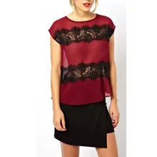 Fashion Contrast Colour Women Blouses Black Lace Patchwork Chiffon Female Loose Shirts Casual Ol Street Wear Lady Top LBAI0155