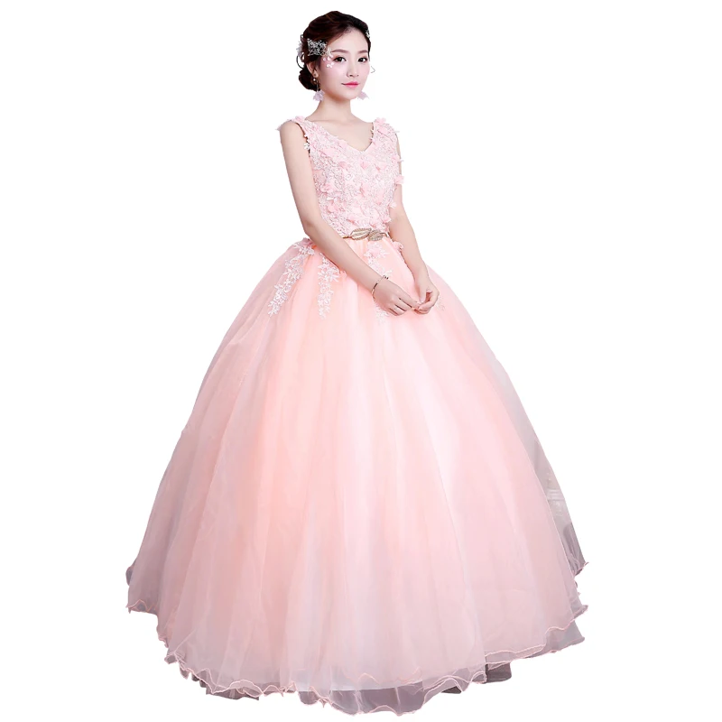 Розовые милые платья 16 Quinceanera дешевые с V образным вырезом и цветами из бисера