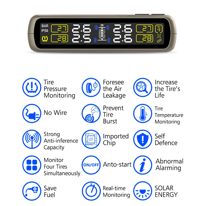 T881X-WI система контроля давления в шинах на солнечных батареях автомобильная система контроля давления в шинах Система контроля давления в шинах 4 Предупреждение для мониторинга автомобильных шин