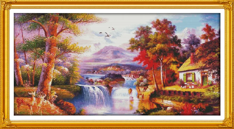 

Beatiful Golden scenery Printed Canvas DMC Counted Chinese Cross Stitch Kits printed Cross-stitch set Embroidery Needlework