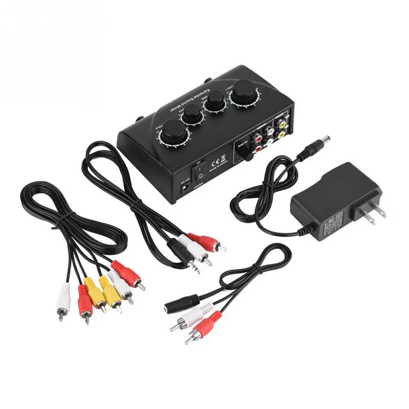 

Professional Karaoke Echo Mixer Portable Mini Kara OK Dual Microphone Input Mixer for Office Family Stage KTV (US 110-240V)