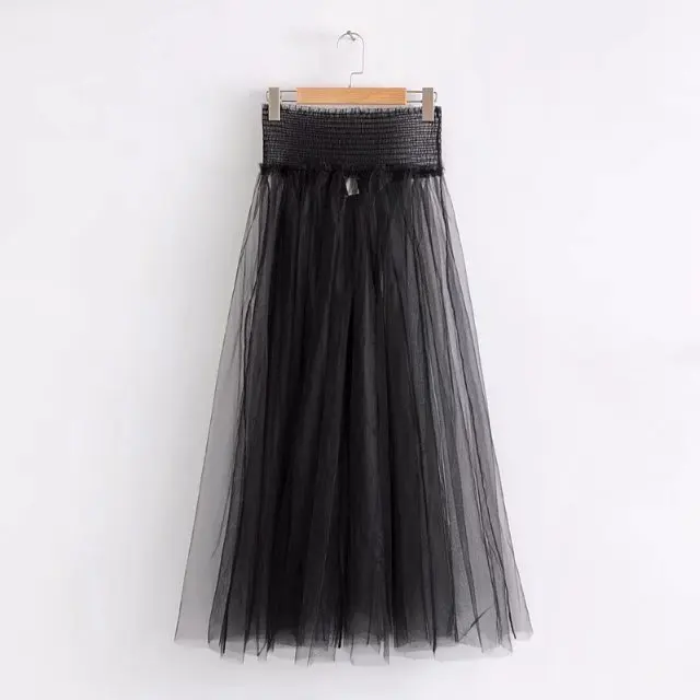 

Jellpe Women 2018 Spring Mesh Skirt Female Tutu Elastic Waist Pleated Mesh Skirts