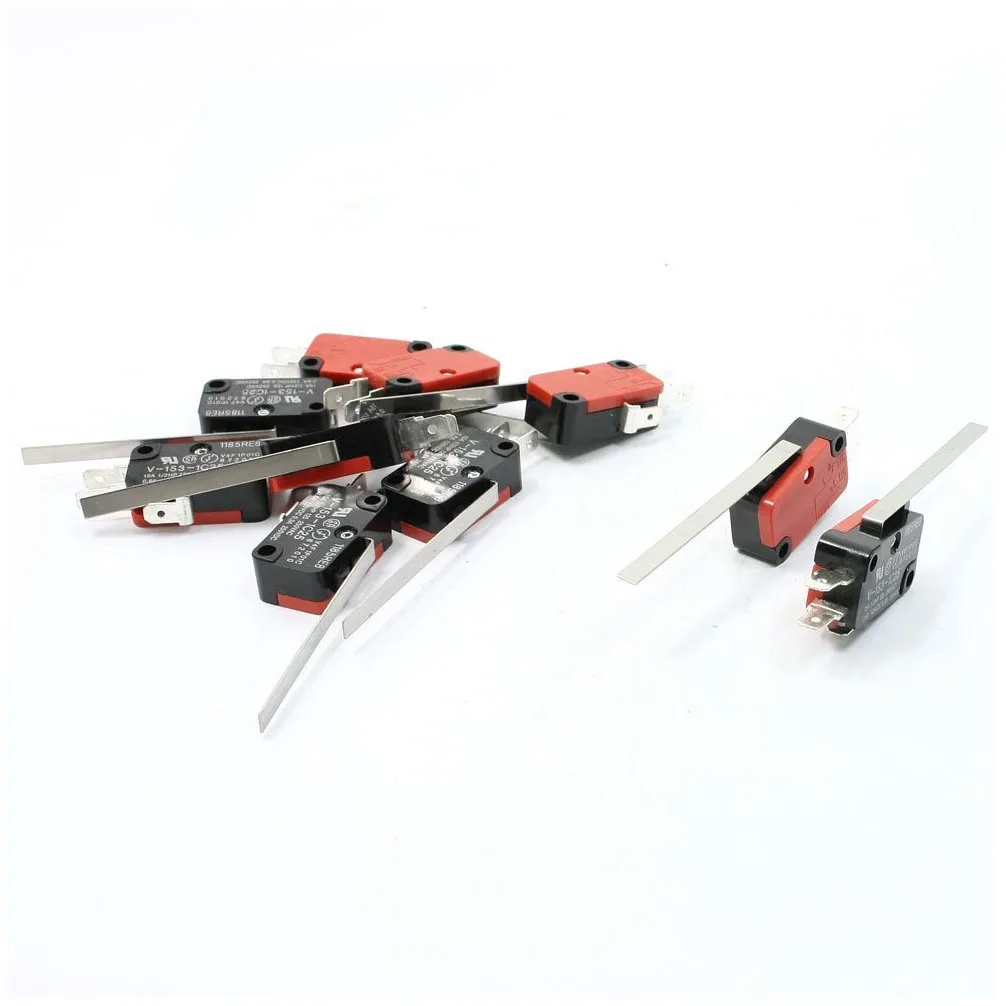 

10 x End Racing Hinge Lever Long Straight Arm Snap Action Microswitch Red + Black