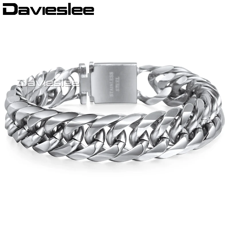 Davieslee мужской браслет цепь Снаряженная кубинская звено 316L нержавеющая сталь Золото Серебро Тон 16 мм LHBM115