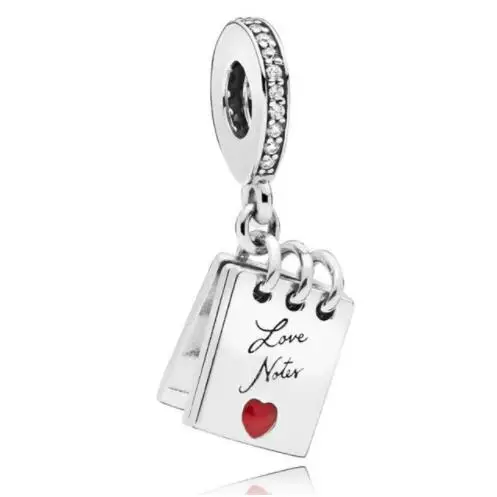 

Original 925 Sterling Silver Charm Red Enamel Heart Love Notes With Crystal Beads Fit Pandora Bracelet Bangle Diy Jewelry