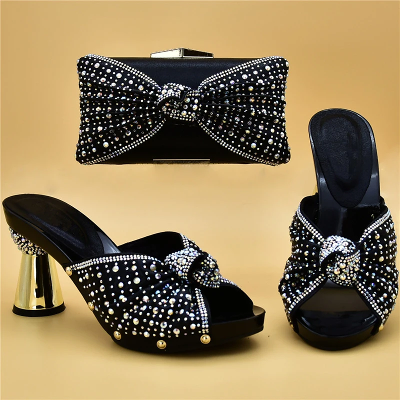 

Newest Italian Shoes with Matching Bags Decorated with Rhinestone African Women Shoes and Bags Set for Prom Party Summer Sandal