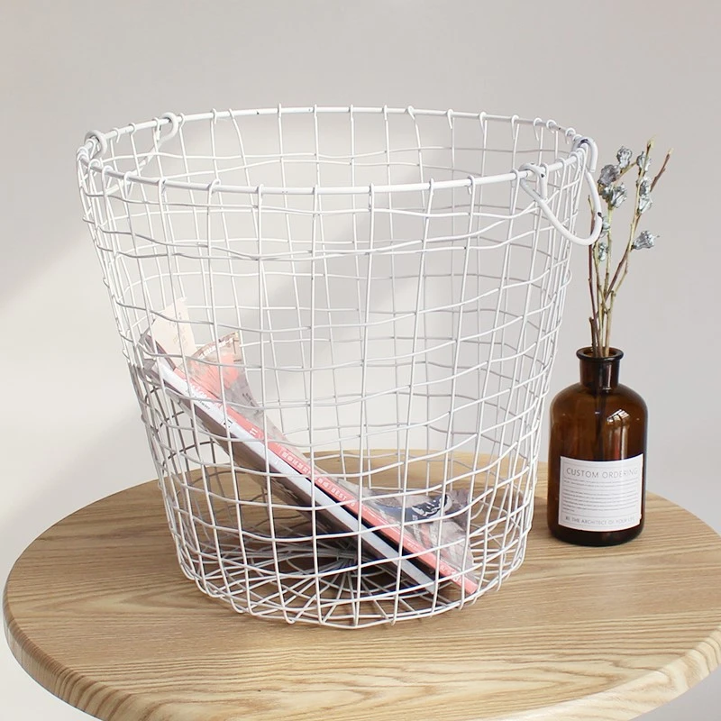 Nordic Metal Grid Storage Baskets Creative Handmade Retro Office Desktop Organizer Portable Handle Decoration Sundries Buckets