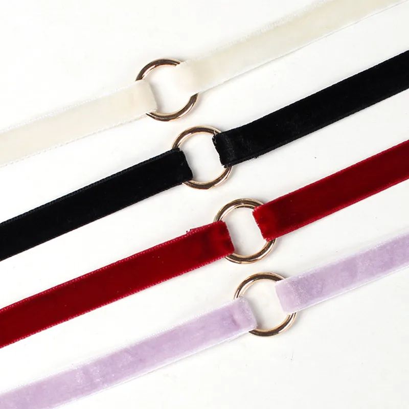 Fashion Women Girls Simple Style Velvet Ribbon Choker Circle Round Pendant Necklace 4 Colors Punk Gothic Collar Jewelry  Украшения