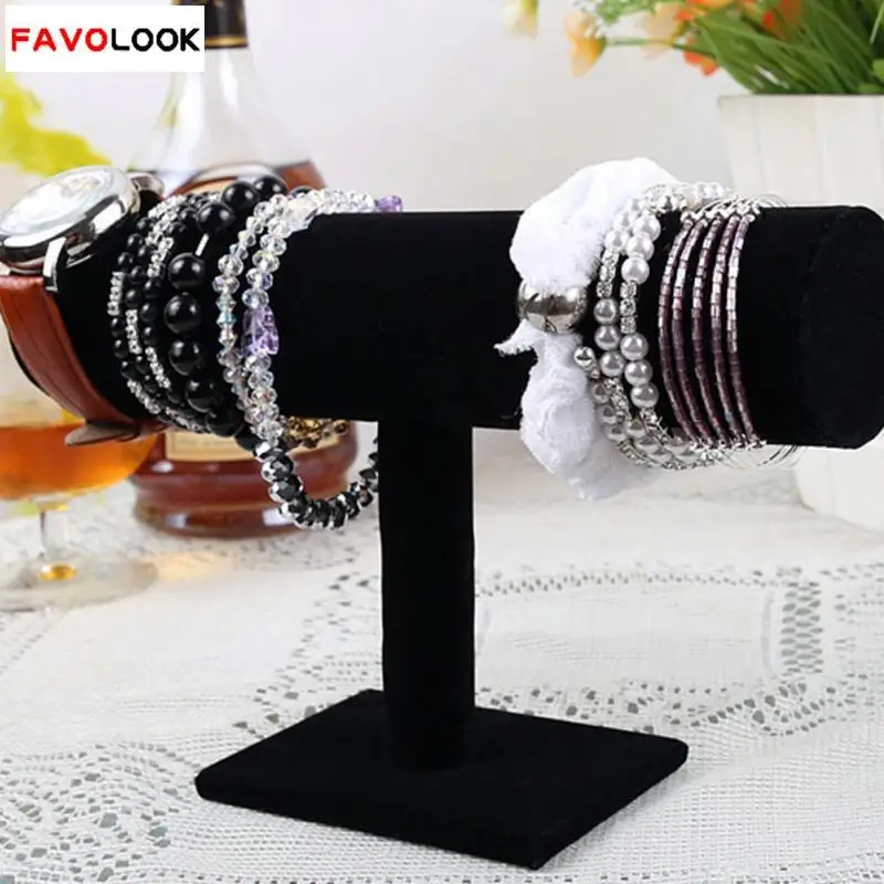 

Jewelry Organizer Black Velvet Bracelet Chain Watch T-Bar Rack Jewelry Hard Display Stand Holder Jewelry Organizer Jewellery Box