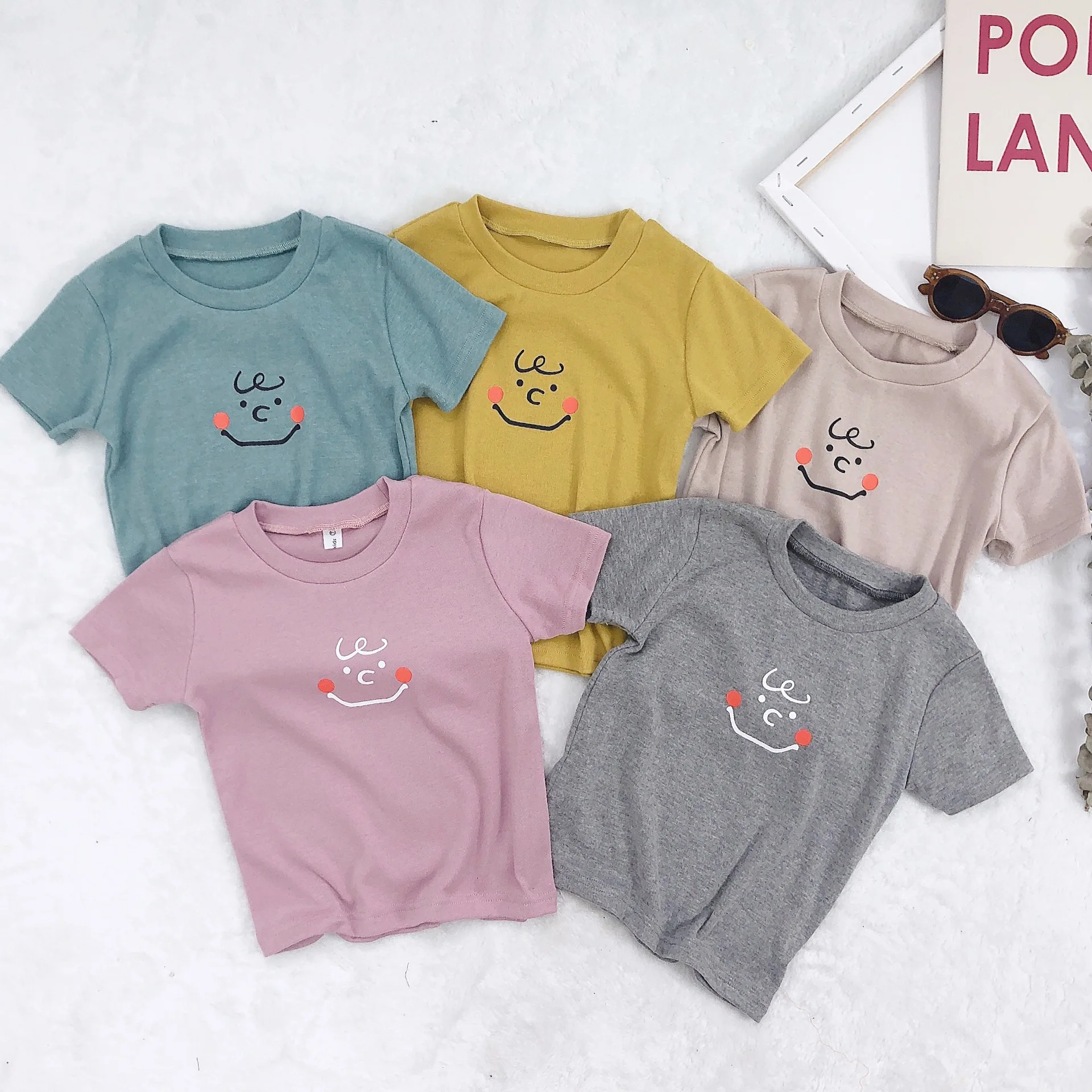 

2019 Summer cute kids cartoon smile facing printing short sleeve T shirts 1-5 years boys girls cotton casual Tees